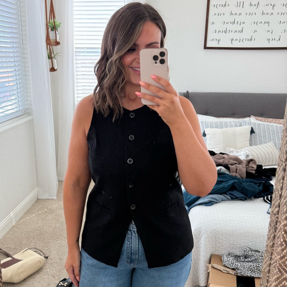 Linen blend button down vest